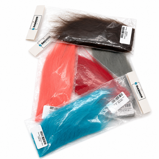 Craft fur assortment bundles in clear bags with red, blue, and dark strands