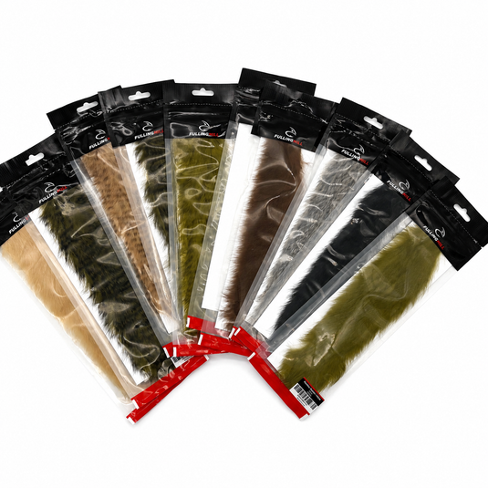 Fur zonker strips sampler pack in multiple colors, sealed hanging pouches