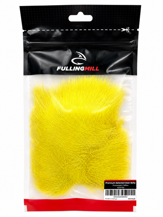 Fluorescent Yellow deer belly hair in sealed pack with label