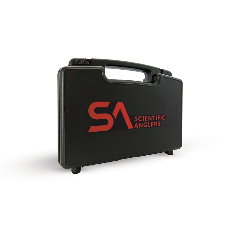 Load image into Gallery viewer, Black boat box with top carry handle and Scientific Anglers logo
