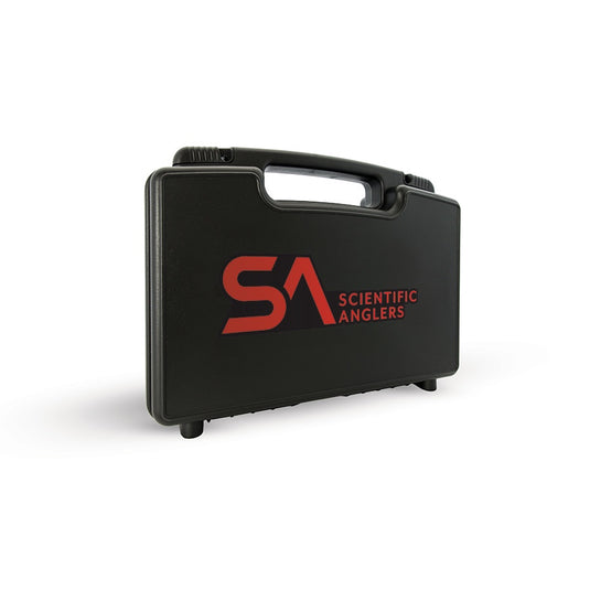 Black boat box with top carry handle and Scientific Anglers logo
