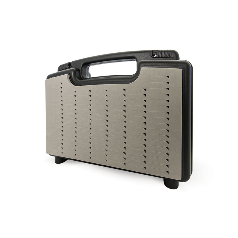 Load image into Gallery viewer, Dark boat box with gray interior peg board and top carry handle
