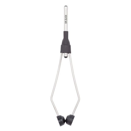 Glass bobbin tool with clear handle and black double-ended tips