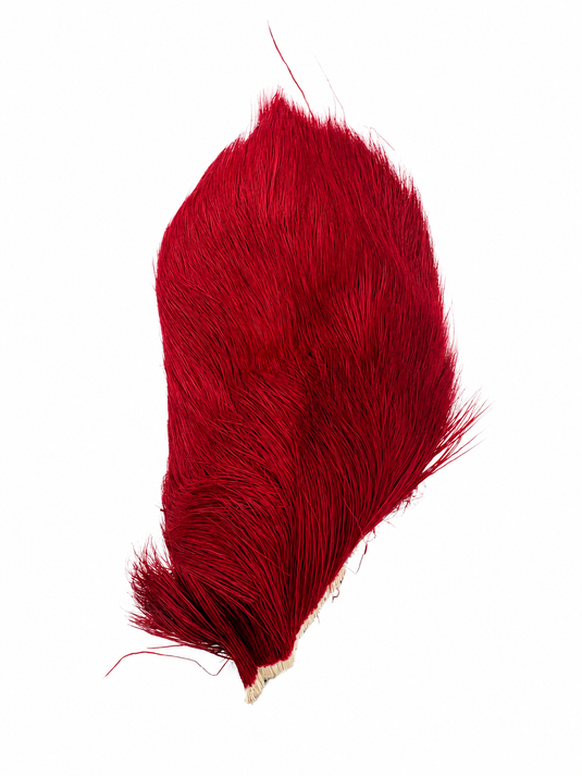 Deer hair tuft, red, dense long fibers