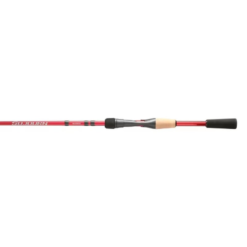 Load image into Gallery viewer, Shimano Sojourn fishing rod with red shaft and black handle, cork grip

