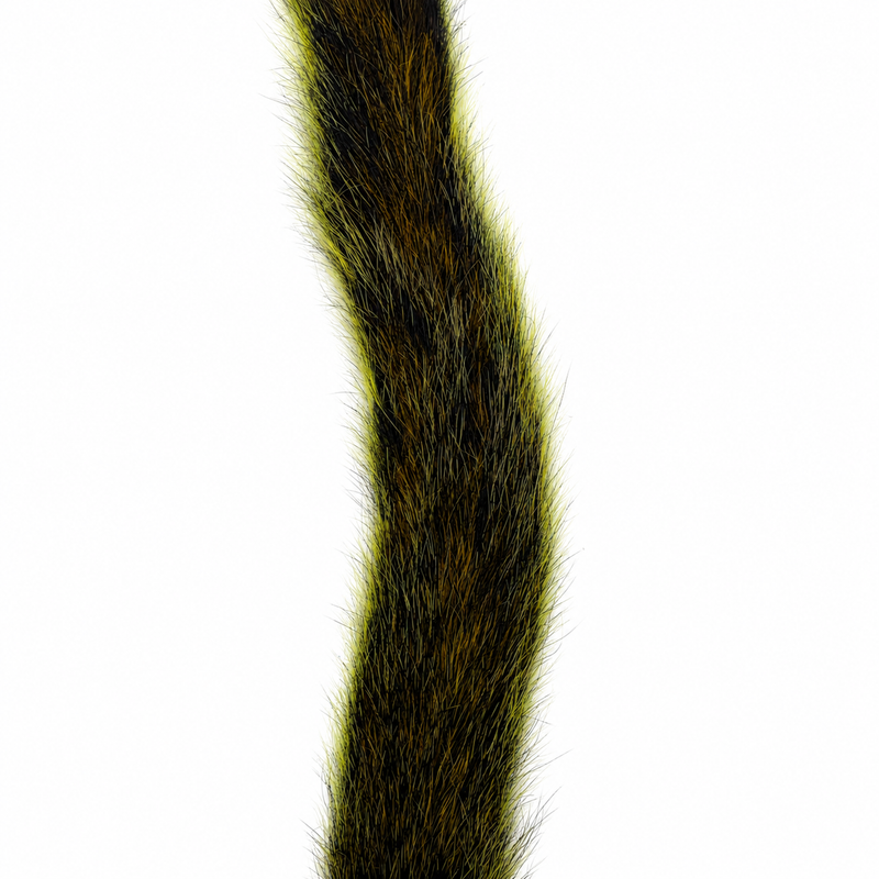 Load image into Gallery viewer, Squirrel tail with long chartreuse and dark olive fur, dense tufted fibers
