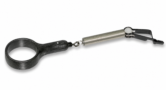 Stonfo hackle plier with black ring head and silver metal handle