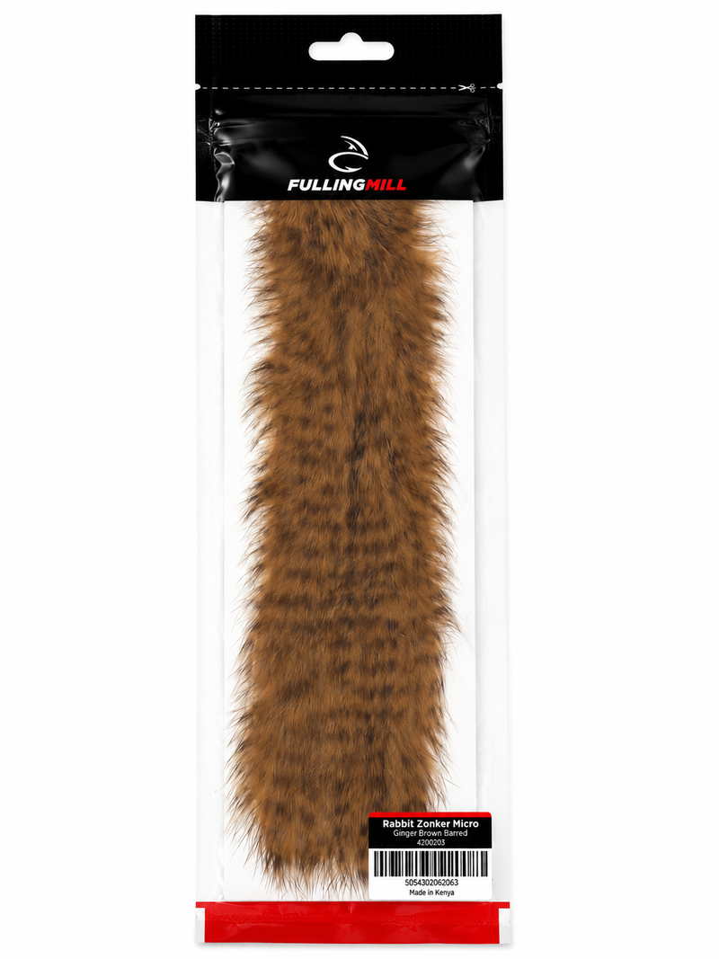 Load image into Gallery viewer, Micro rabbit zonker fur strip in ginger brown, sealed in a hanging pouch
