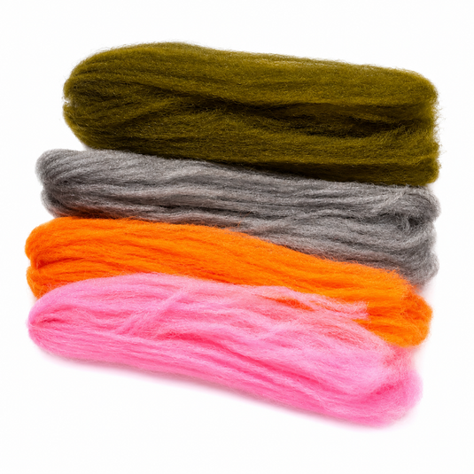 Ultra Dry yarn roving bundle in olive, gray, orange, and pink
