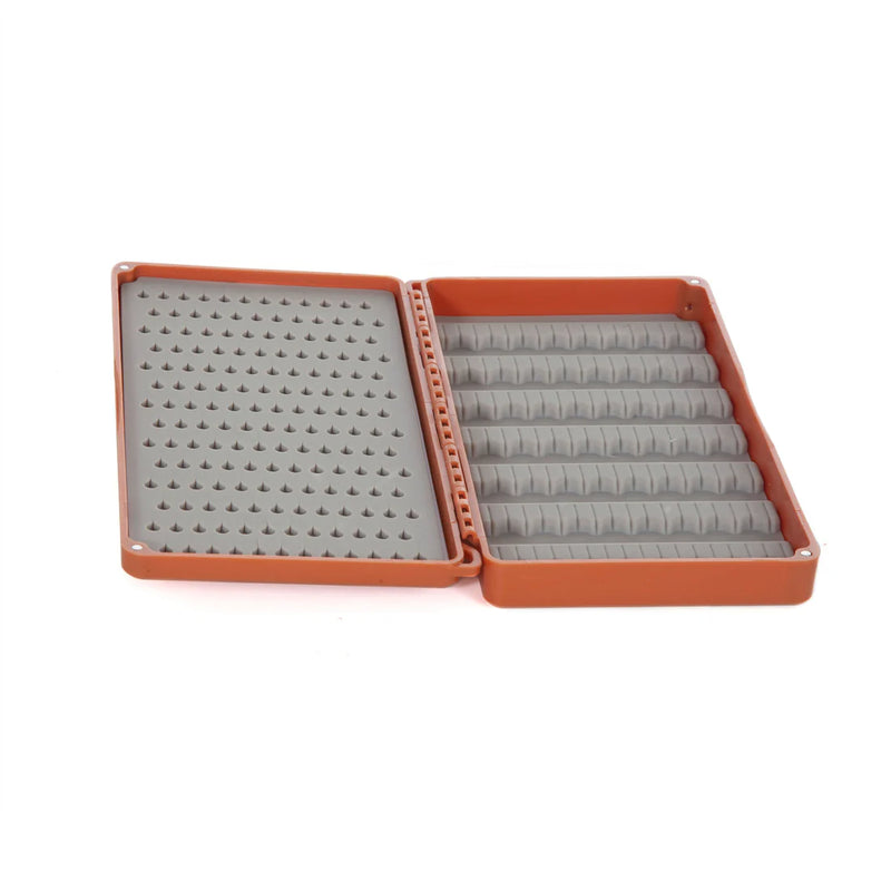 Load image into Gallery viewer, Fly tackle box open with foam insert rows for organizing fishing lures
