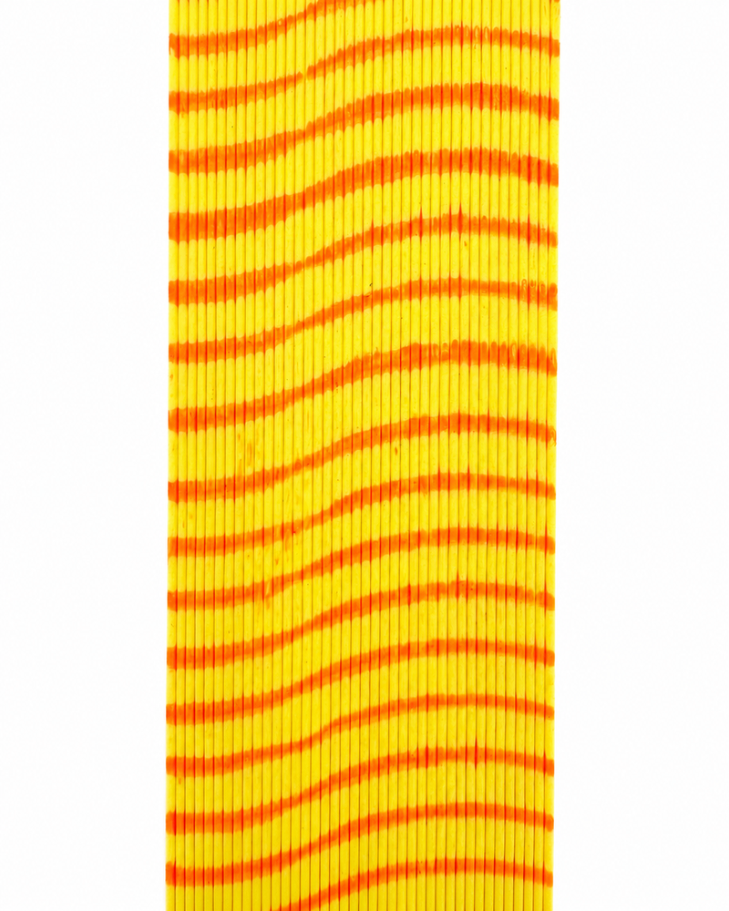 Load image into Gallery viewer, Barred round rubber strip in yellow/orange with red stripe wavy pattern, medium
