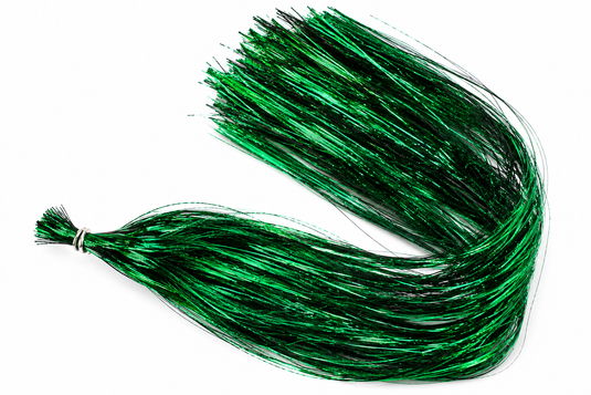 Green holographic tinsel braid with metallic strands and tie