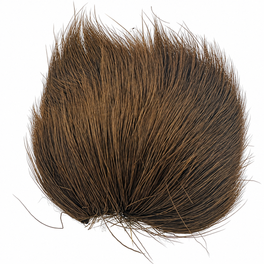 Dyed deer body hair patch, chocolate brown, dense loose fibers