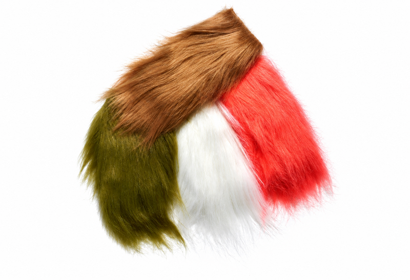 Load image into Gallery viewer, Two-tone craft fur dubbing, olive green and rust red plume

