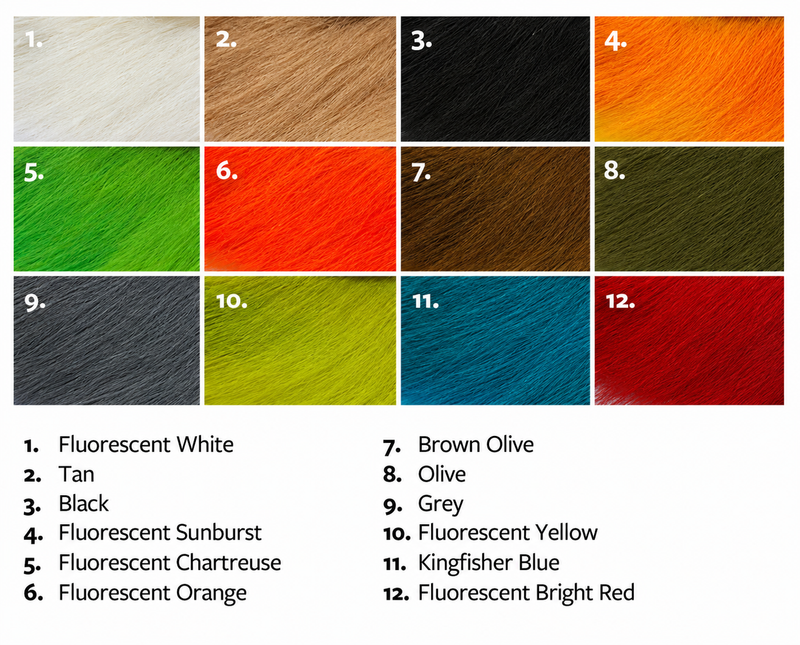 Load image into Gallery viewer, Deer belly hair color swatch chart with 12 dyed hair samples

