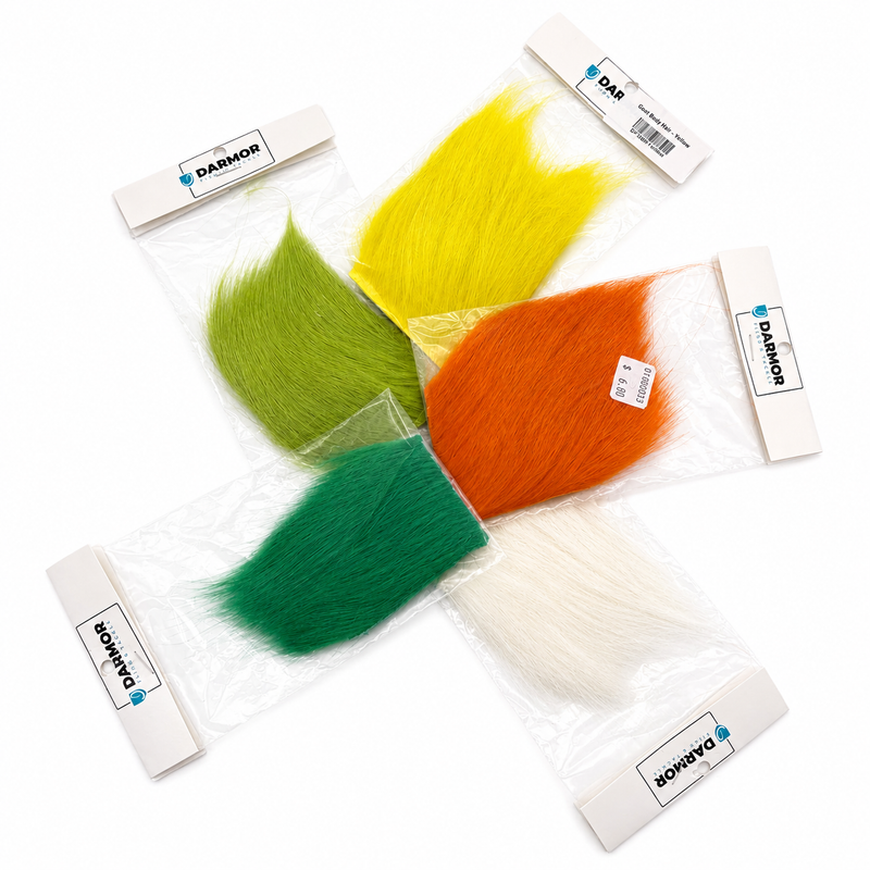 Load image into Gallery viewer, Goat body hair assortment with green, yellow, orange, and white bundles
