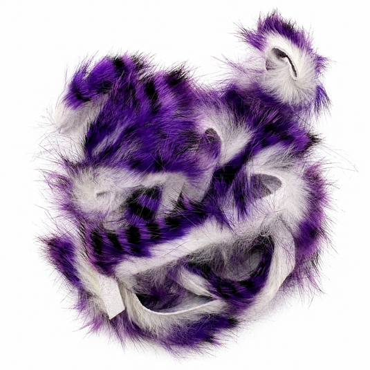 Rabbit fur strip, purple with gray mottling and dark accents and gray loops