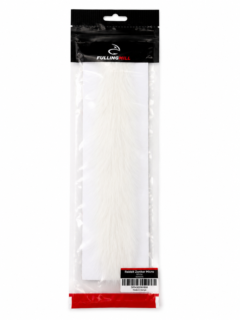Load image into Gallery viewer, Micro rabbit zonker fur strip in white, sealed in a hanging pouch
