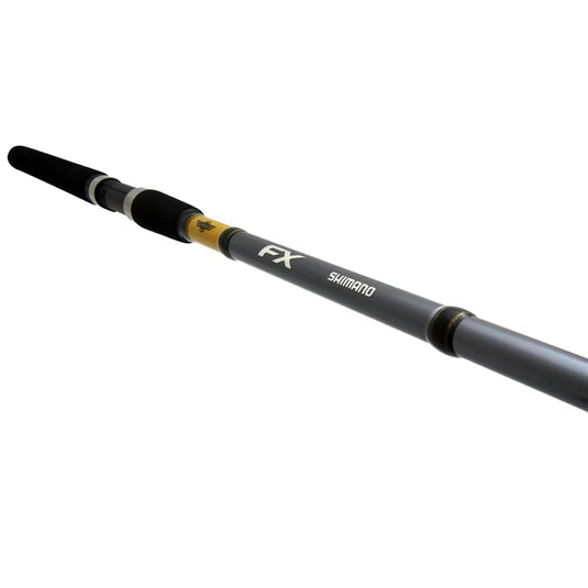 Shimano FX spinning rod, black and gray with reel seat and Shimano logo