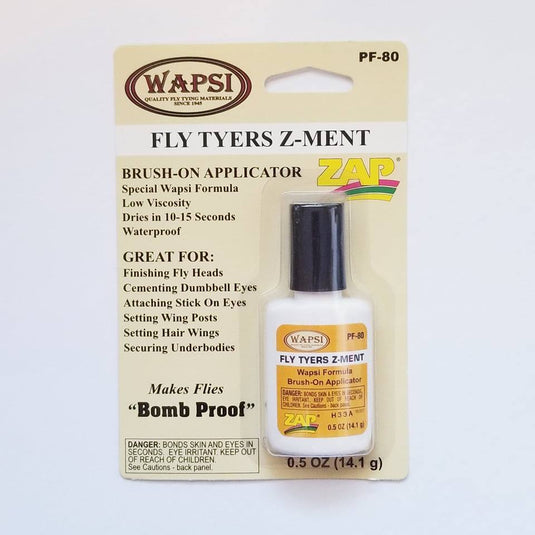 Fly tying Z-Ment brush-on applicator bottle with black cap, 0.5 oz