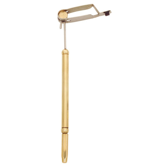 Long-handle hackle plier with gold-tone metal jaws and grip