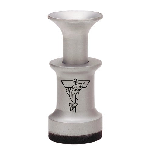 Large stainless steel hair stacker tool with fish logo on side