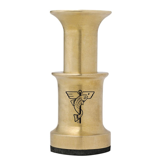 Dr. Slick medium brass hair stacker with engraved fish and black base
