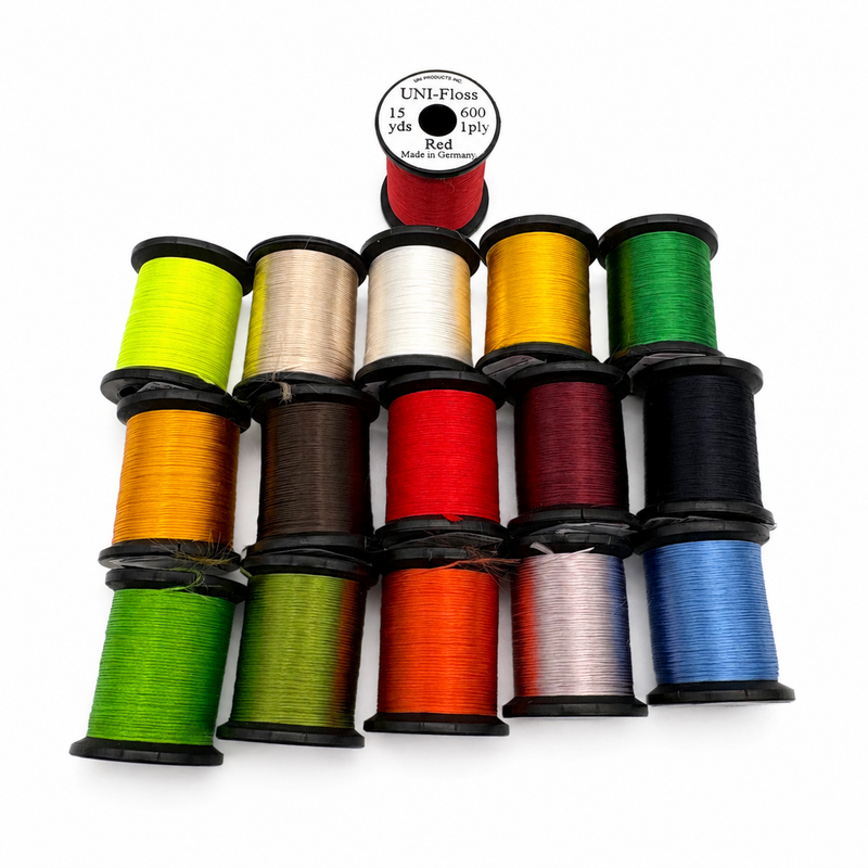 Load image into Gallery viewer, Stack of colored thread spools with labels: neon green, tan, white, yellow, dark green
