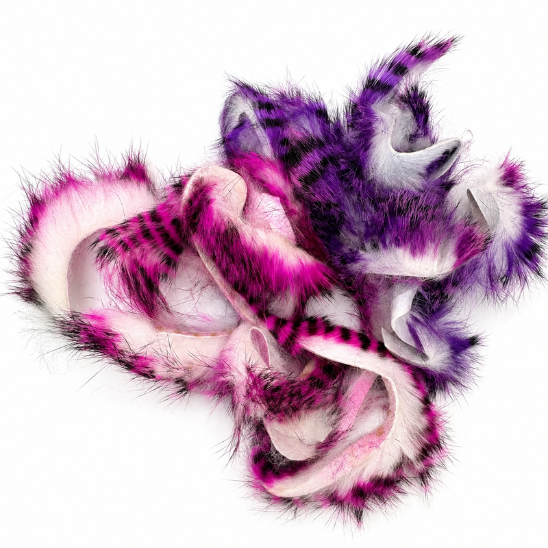 Load image into Gallery viewer, Rabbit fur strips, hot pink and black on white, assorted feathered pieces
