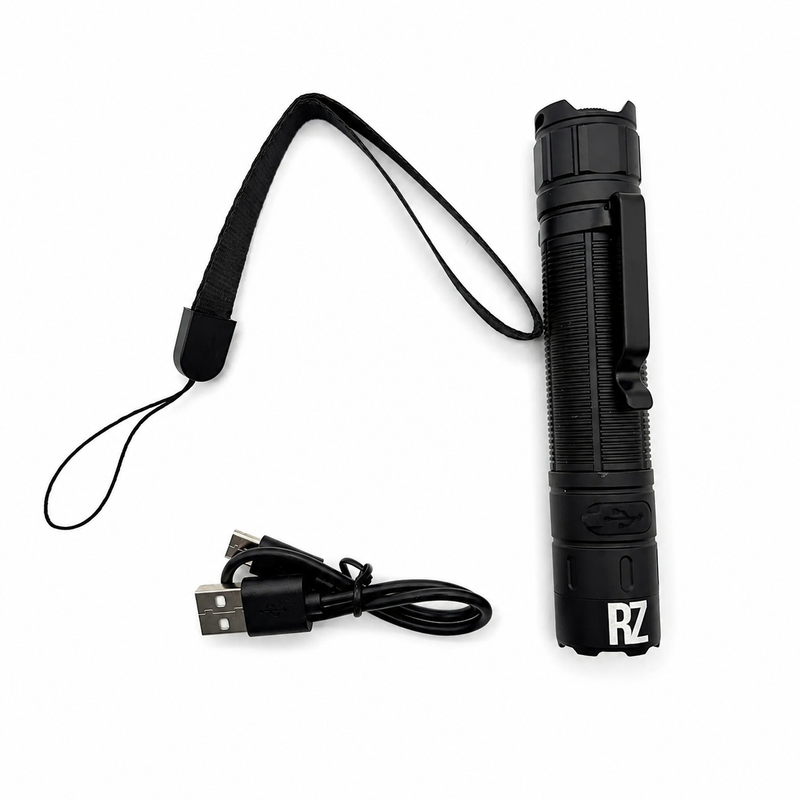 Load image into Gallery viewer, Black UV flashlight with lanyard strap and USB charging cable
