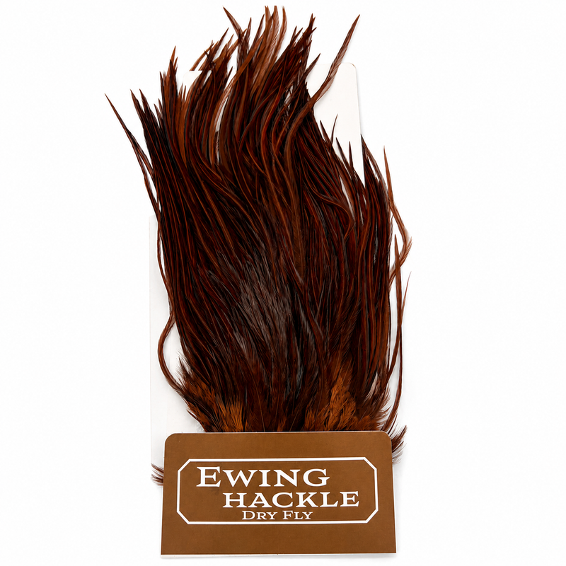 Load image into Gallery viewer, Brown dry fly hackle feathers bundle with Ewing Hackle tag
