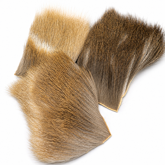 Fallow deer body hair patches, layered tan and dark brown strands
