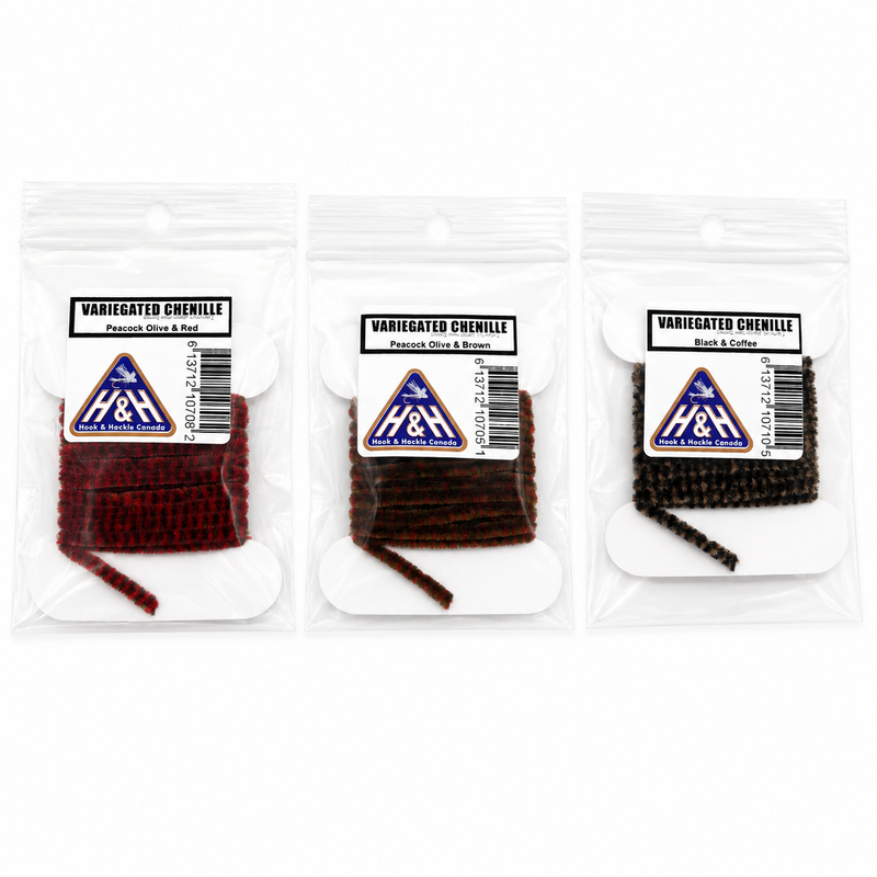 Load image into Gallery viewer, Hook &amp; Hackle variegated chenille packs: three colors on carded spools
