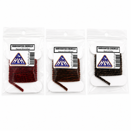 Hook & Hackle variegated chenille packs: three colors on carded spools