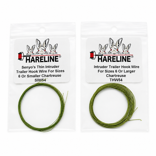 Hareline intruder trailer hook wire, chartreuse green wire loop in retail bag
