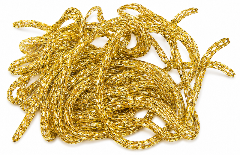 Load image into Gallery viewer, Gold holographic diamond braid strands, loosely bundled with fine metallic threads
