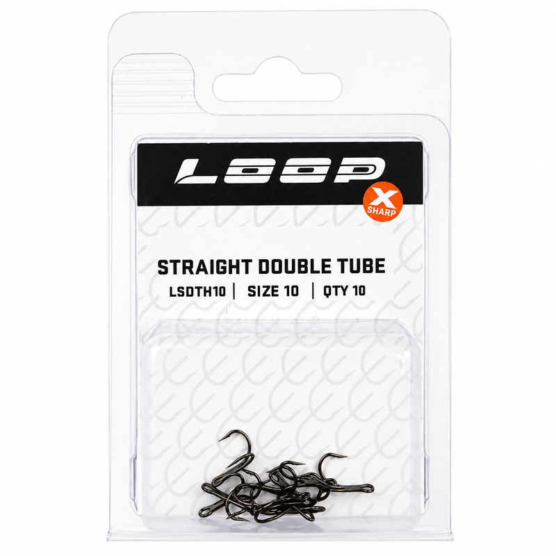 Load image into Gallery viewer, LOOP straight double tube fly hooks, dark hooks in retail blister pack
