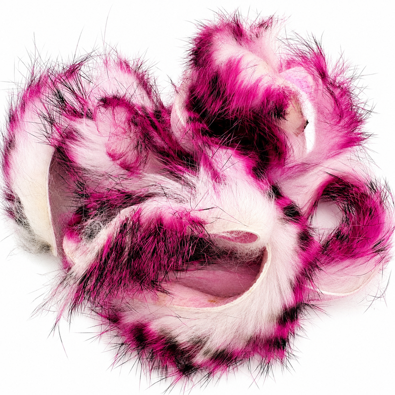 Load image into Gallery viewer, Rabbit fur strips, hot pink and black over white, shaggy mixed-color strands
