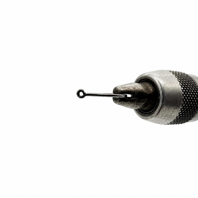 Load image into Gallery viewer, Single tube fly hook on textured tube tool, dark hook with loop eye

