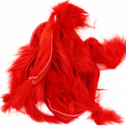 Red rabbit fur strips with curled loops