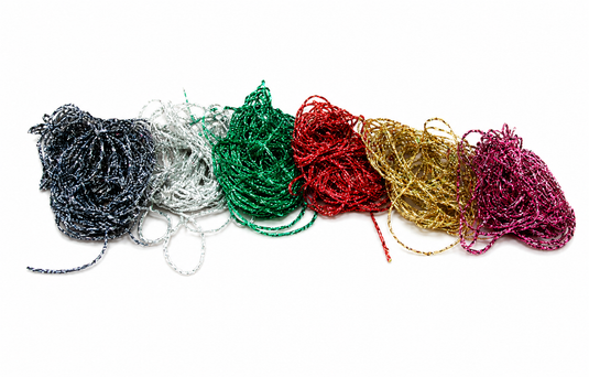 Multicolor metallic diamond braid cords with holographic shimmer, loosely bundled strands