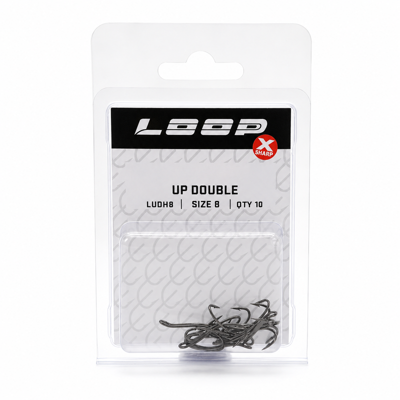 Load image into Gallery viewer, LOOP Up Double fishing hooks in clear blister pack
