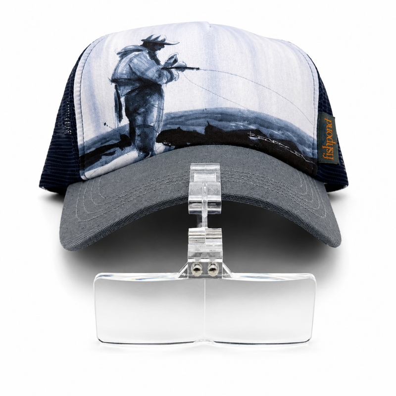 Load image into Gallery viewer, Clip-on magnifier glasses with clear lenses on gray front cap
