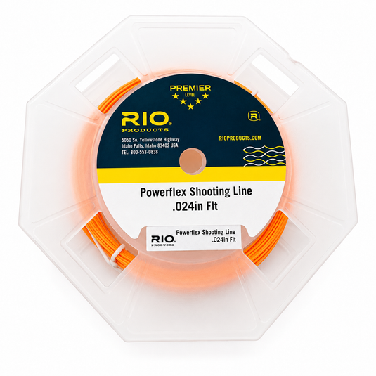 Clear reel package with orange Premier Powerflex shooting line label