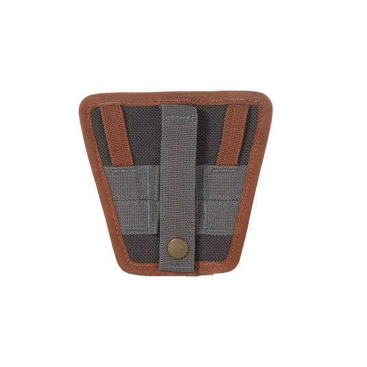 Fishpond net holster with gray strap backing and brown outer frame, snap tab closure