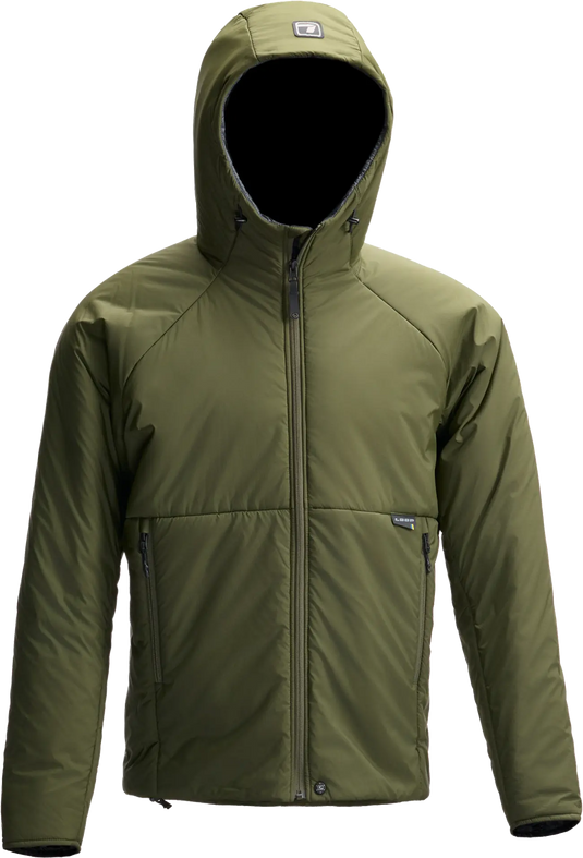 Loop Onka Jacket 2.0 olive-green hooded zip puffer jacket, front view