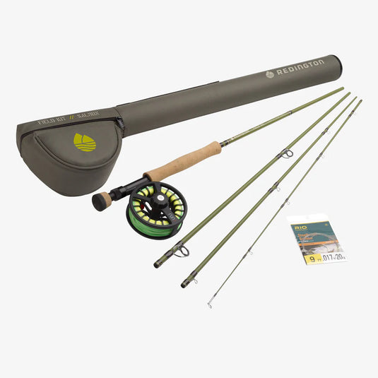 Fishing field kit with rod case, fly reel, three rods, and line box