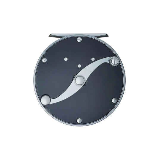 Loop Classic Series reel with dark blue face, silver handle, and light dot accents