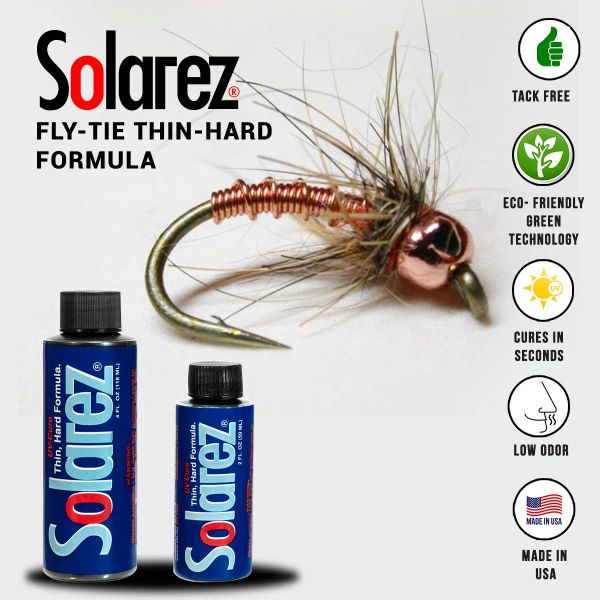 Load image into Gallery viewer, Blue Solarez fly-tie thin-hard resin bottles with black caps, 0.5 oz.

