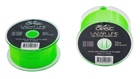 OPST Lazerline fishing line spool, bright neon green, low memory running line